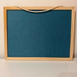 Set of 2 blue felt corkboard with light oak wood frame & rope string for hanging